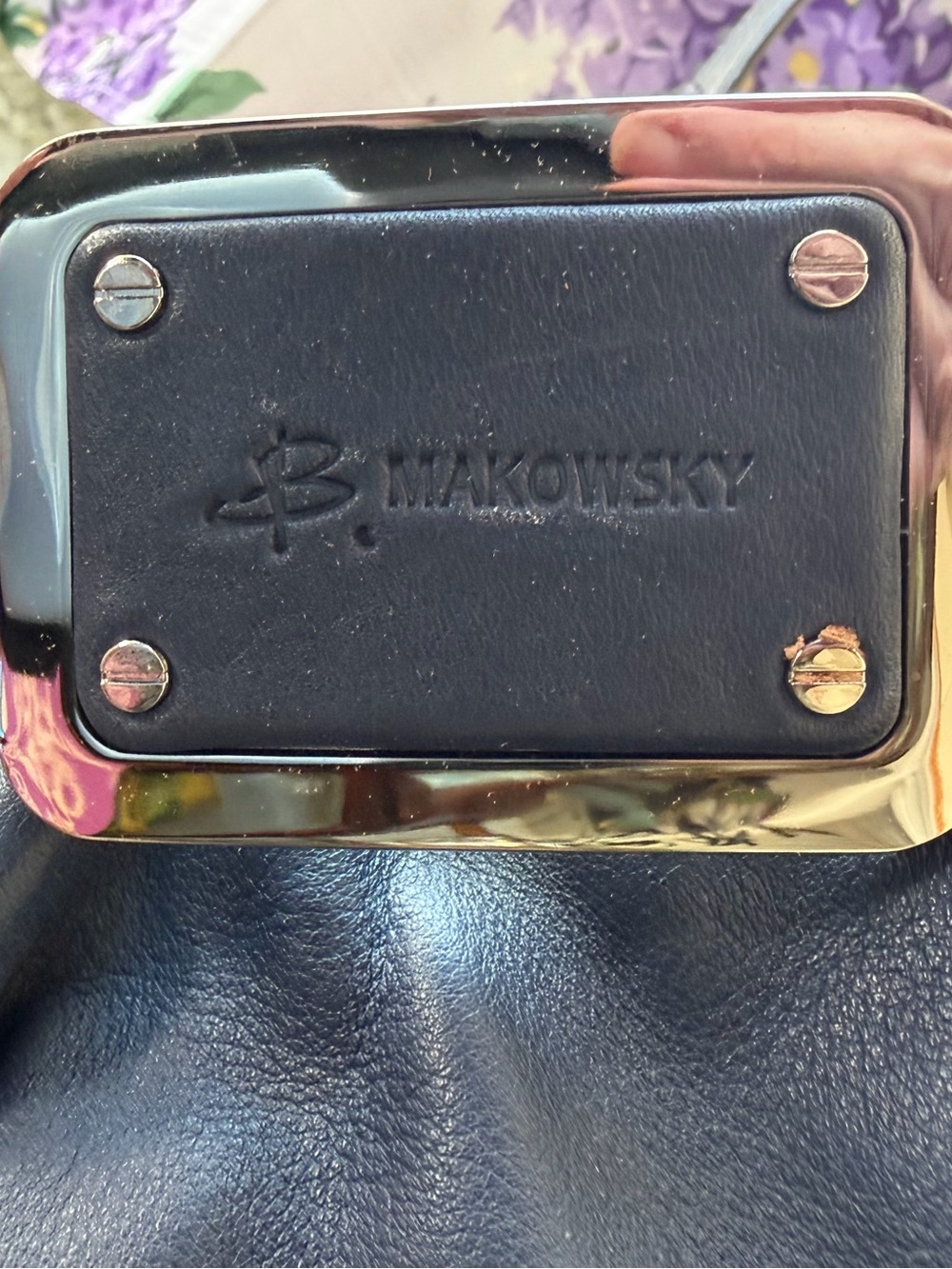 B. Makowsky Vintage Navy Gathered Leather Shoulder Bag EUC / Silver Hardware - Picture 3 of 9